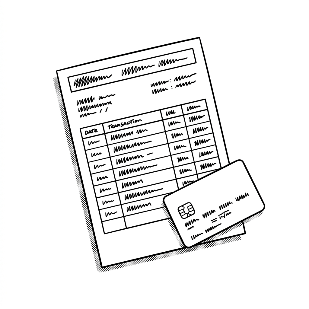 Line engraving of a card statement with a credit card